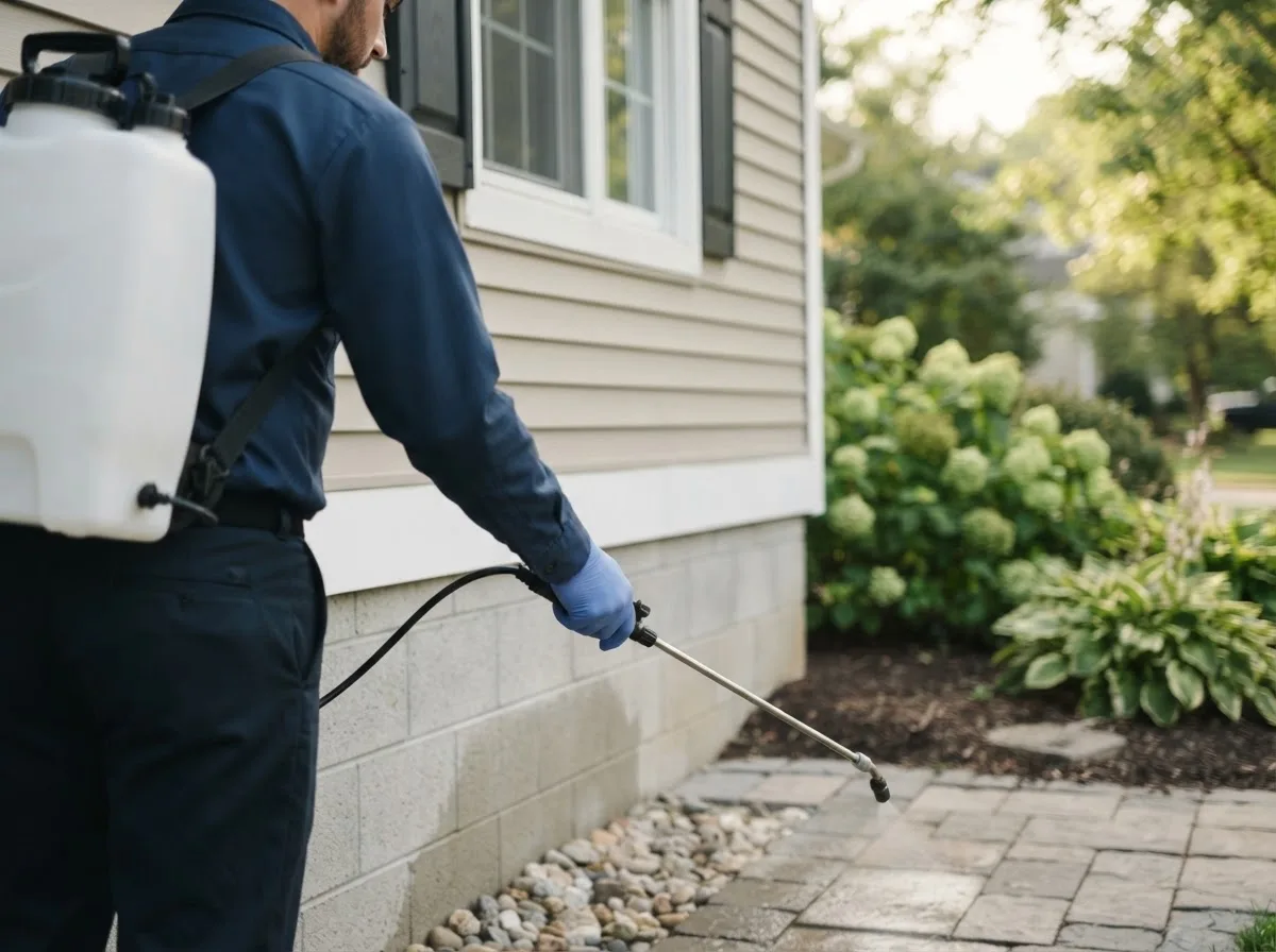 Pest control technician inspecting a home in Rachel, WV